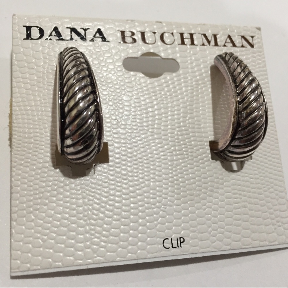 Dana Buchman Antiqued Silver Hoop Clip Earrings
